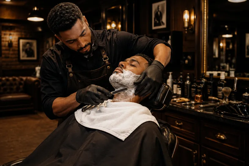Hot-towel straight-razor shave in the chair